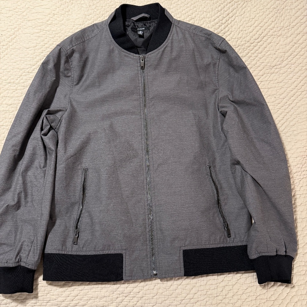 Alfani Mens Bomber Jackets Boulder Gray Medium Full Zip Tonal-Stripe